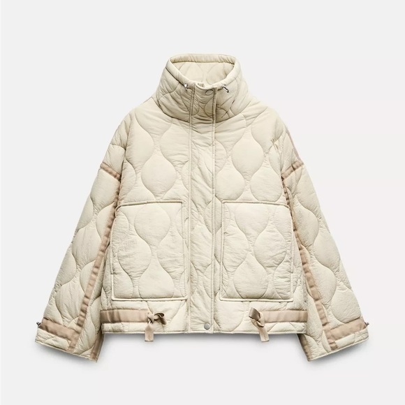 Zara  Quilted Tan ivory lightweight Jacket coat - Picture 5 of 10